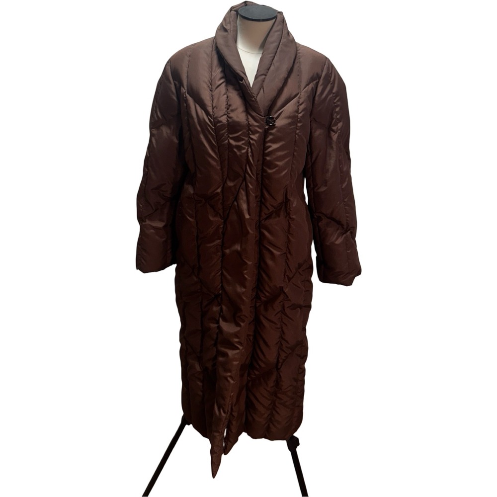 Bill Blass Puffer Coat Womens 8 Brown Excellent Vintage Down Long Quilted 8079